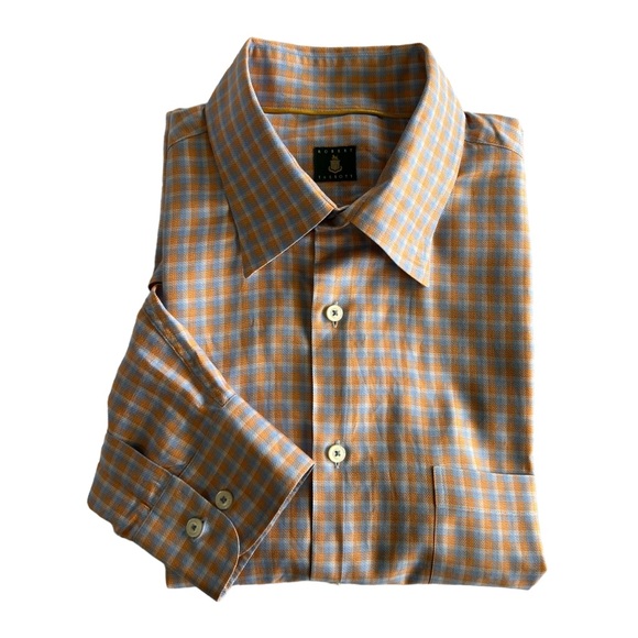 Robert Talbott Dress Shirt Mens XL Orange Blue Plaid Button Up 17-17.5 32/33 - Picture 3 of 12